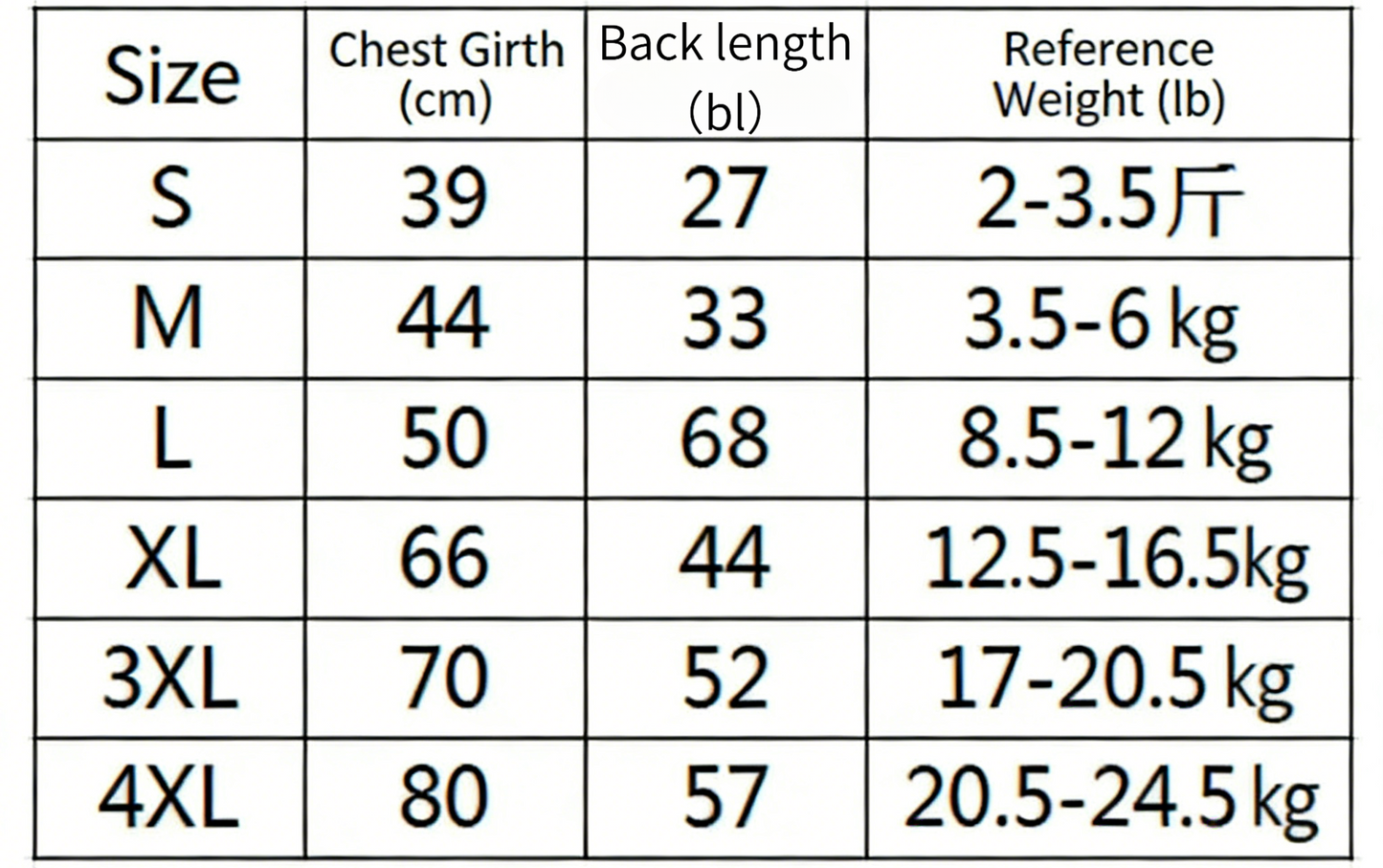 The size of the dog surgery recovery suit