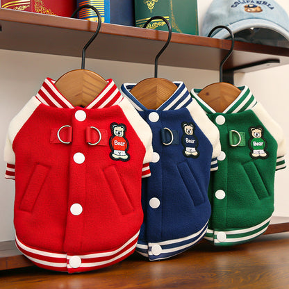 Dog Clothes: Fleece Baseball Jacket - Warm Autumn/Winter Pet Coat