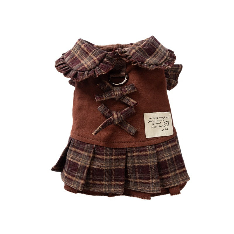 Dog Dresses for Small Dogs Plaid Matching Hoodie Couple Wear Brown