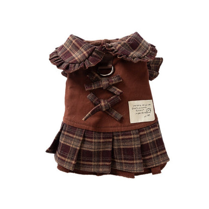 Dog Dresses for Small Dogs Plaid Matching Hoodie Couple Wear Brown