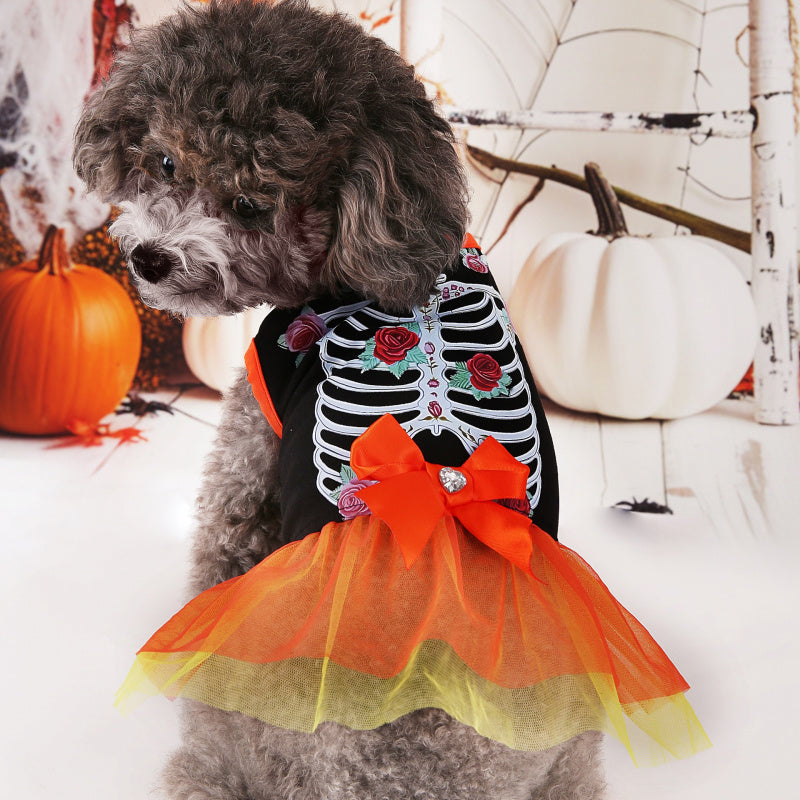 Dog Dress Halloween Skeleton Costume for Fall Winter Party Wear
