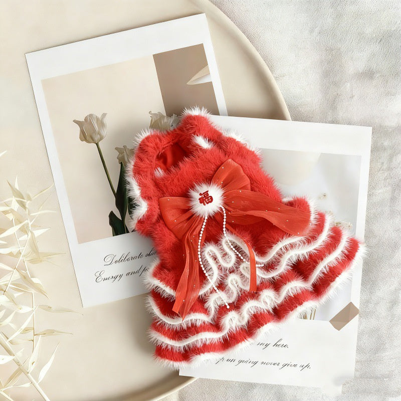 Dress of Dog Mink Velvet Formal Evening Gown for Yorkie Maltese