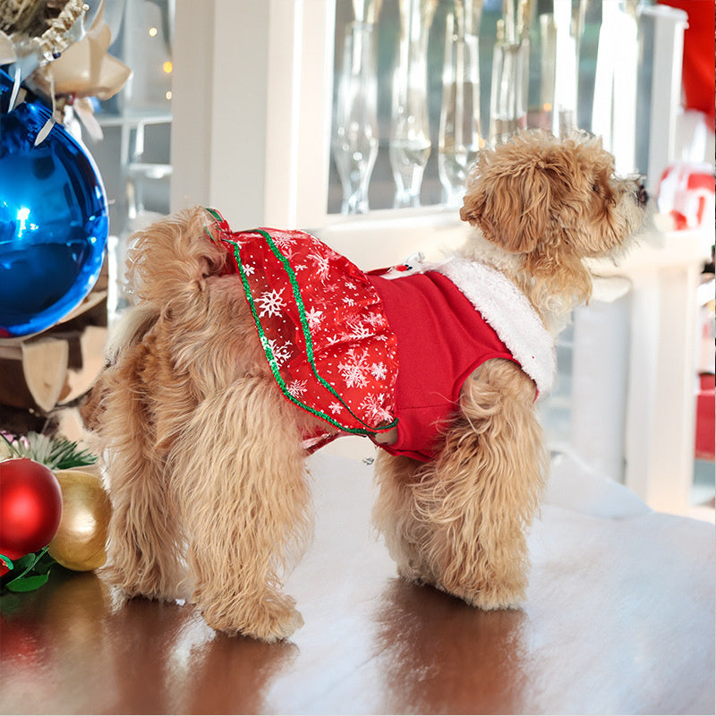 Santa Dress for Dogs Sequin Reindeer Warm Christmas Gown for Pets