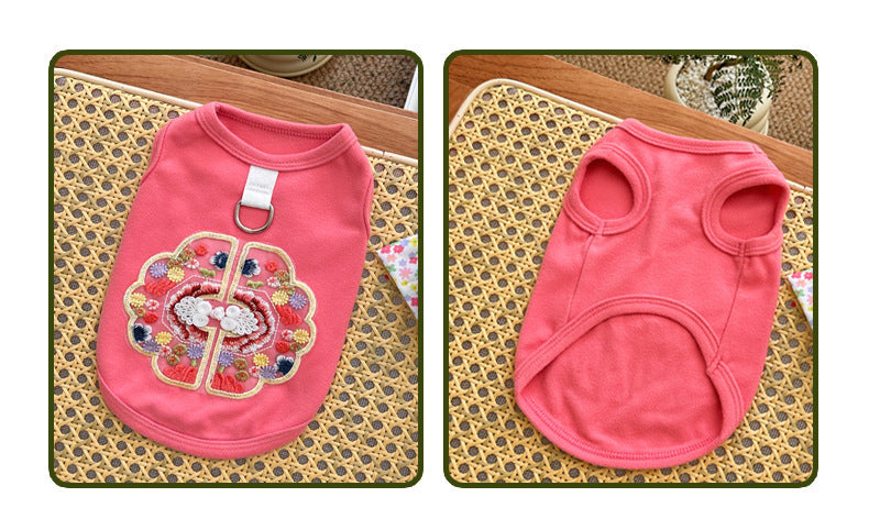 Dog Summer Clothes Embroidered Chinese Style Pet Vest for Cats & Dogs