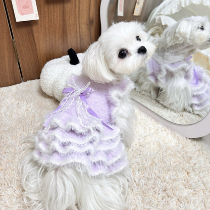 Dress of Dog Mink Velvet Formal Evening Gown for Yorkie Maltese