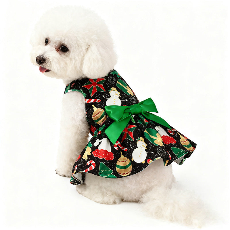 Dog Dress Pattern Festive New Year Christmas Party Dress for Dogs