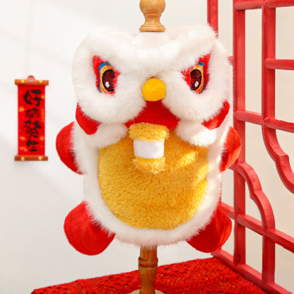 Winter Wear Dogs Lion Dance Costume |   Embroidered New Year Pet Outfit