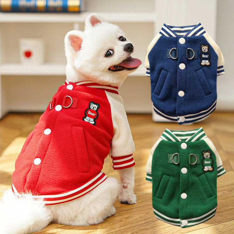Dog Clothes: Fleece Baseball Jacket - Warm Autumn/Winter Pet Coat