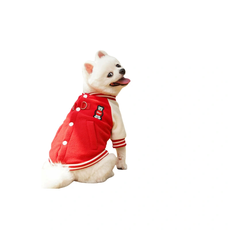 designer dog clothes: Fleece Baseball Jacket - Warm Autumn/Winter Pet Coat