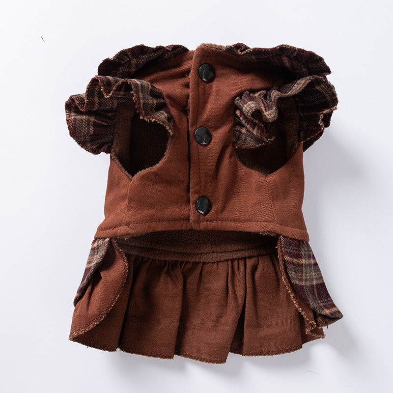 Dog Dresses for Small Dogs Plaid Matching Hoodie Couple Wear Brown
