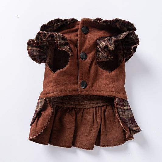 Dog Dresses for Small Dogs Plaid Matching Hoodie Couple Wear Brown