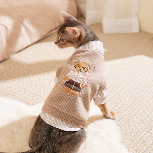 Dog Clothes T Shirt: Preppy 2-Piece Vest & Shirt Set for Cats & Dogs