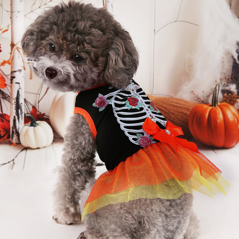 Dog Dress Halloween Skeleton Costume for Fall Winter Party Wear