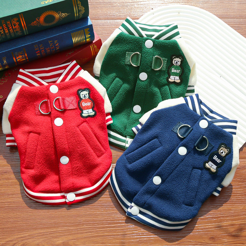 Dog Clothes: Fleece Baseball Jacket - Warm Autumn/Winter Pet Coat