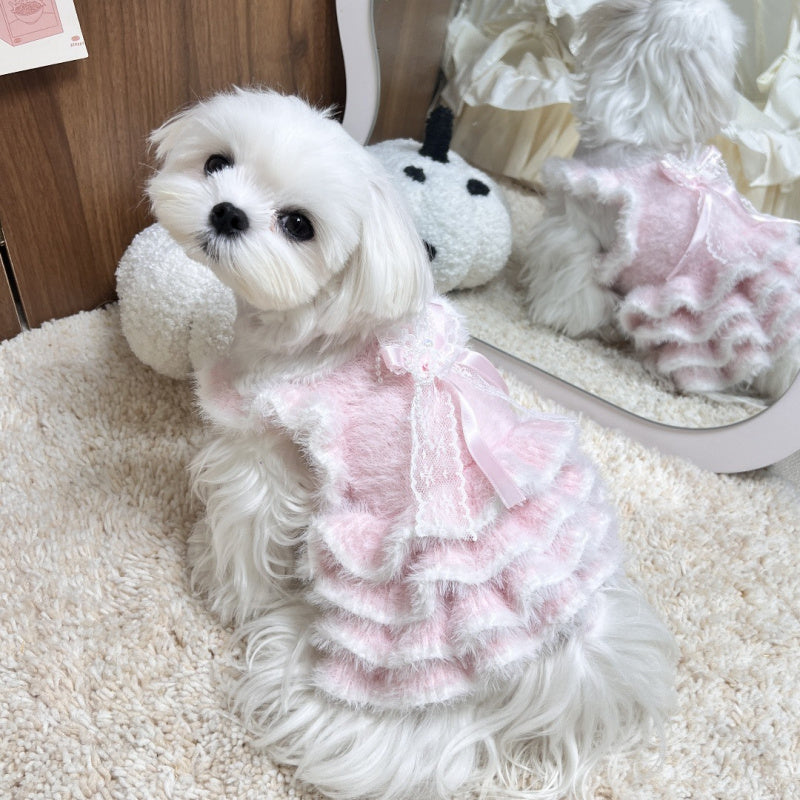 Dress of Dog Mink Velvet Formal Evening Gown for Yorkie Maltese