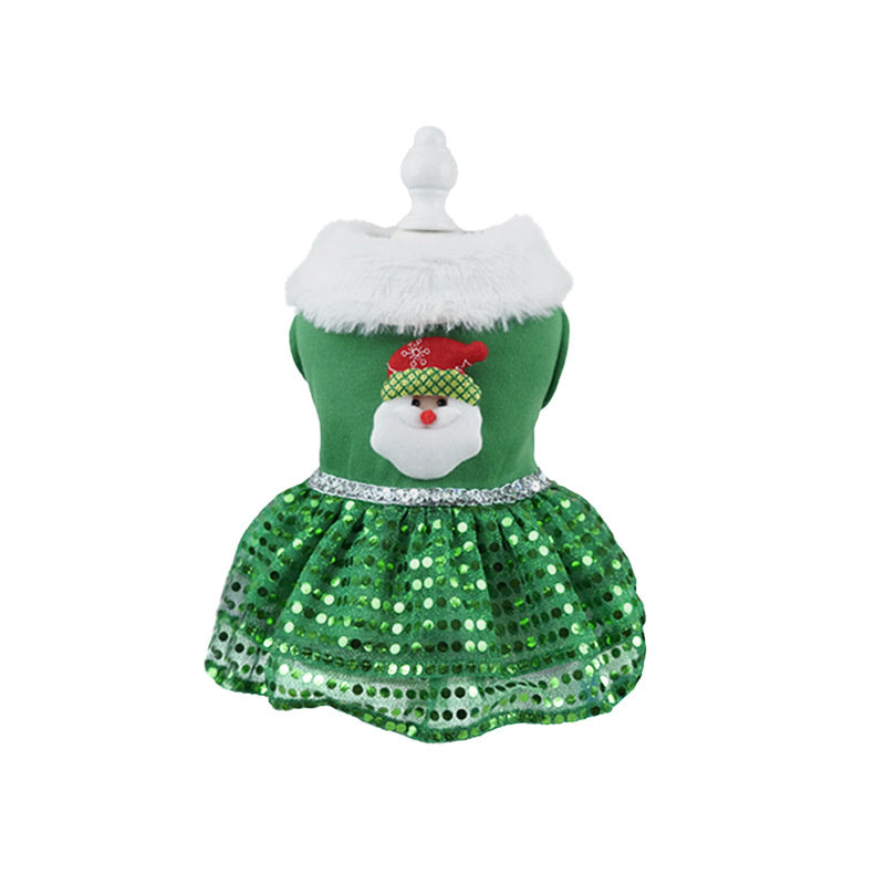 Santa Dress for Dogs Sequin Reindeer Warm Christmas Gown for Pets