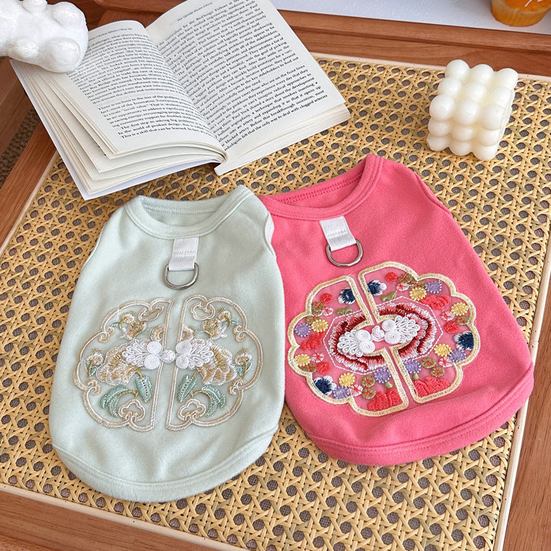 Dog Summer Clothes Embroidered Chinese Style Pet Vest for Cats & Dogs