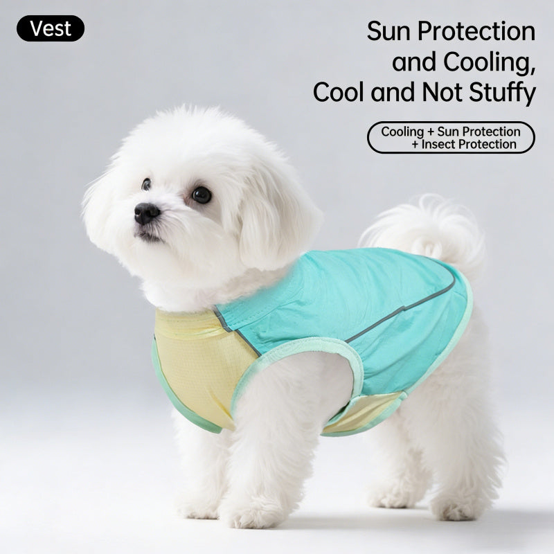 Neon green high-visibility cooling dog vest for maximum safety in the sun
