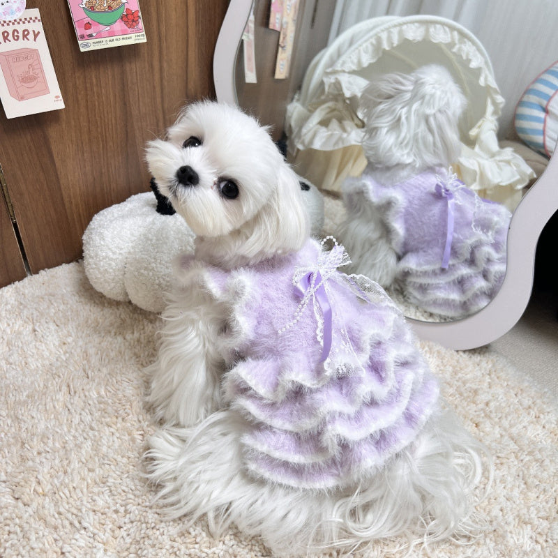 Dress of Dog Mink Velvet Formal Evening Gown for Yorkie Maltese