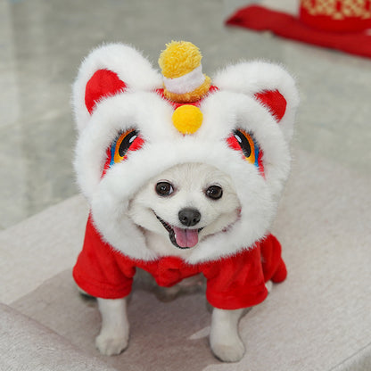Winter Wear Dogs Lion Dance Costume |   Embroidered New Year Pet Outfit
