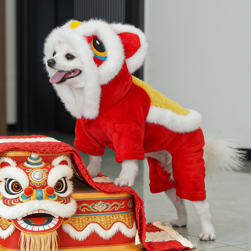 Winter Wear Dogs Lion Dance Costume |   Embroidered New Year Pet Outfit