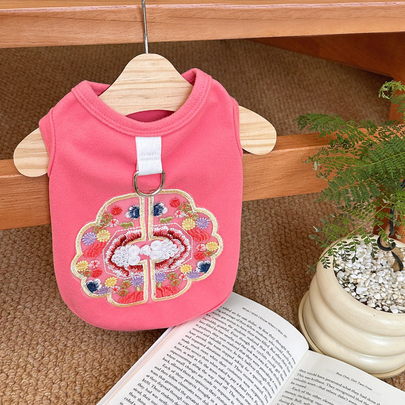 Dog Summer Clothes Embroidered Chinese Style Pet Vest for Cats & Dogs