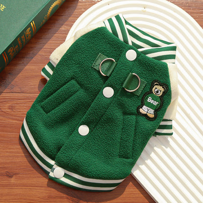 Dog Clothes: Fleece Baseball Jacket - Warm Autumn/Winter Pet Coat