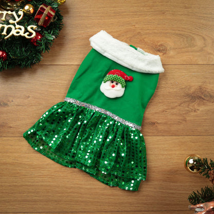 Santa Dress for Dogs Sequin Reindeer Warm Christmas Gown for Pets