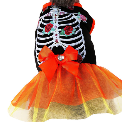 Dog Dress Halloween Skeleton Costume for Fall Winter Party Wear