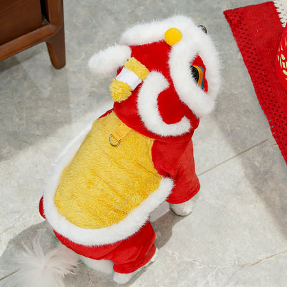 Winter Wear Dogs Lion Dance Costume |   Embroidered New Year Pet Outfit