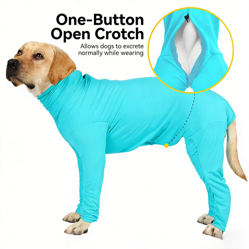 Dog surgery recovery suit with back zipper featuring a 4-leg full body design
