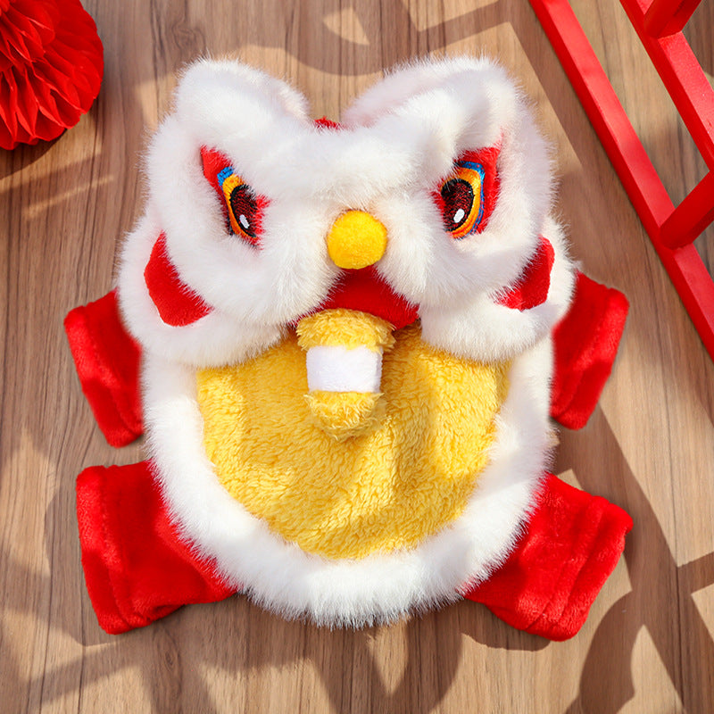 Winter Wear Dogs Lion Dance Costume |   Embroidered New Year Pet Outfit