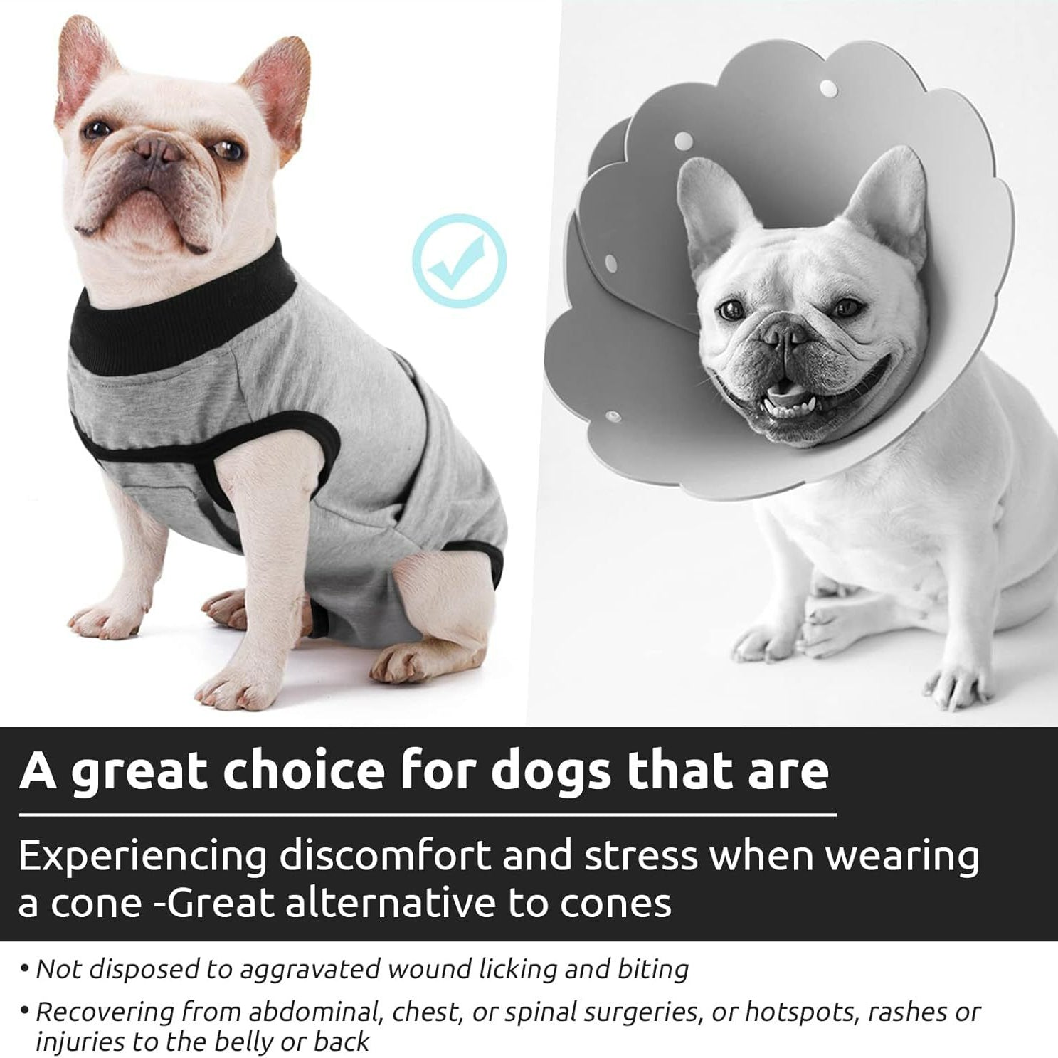 Adjustable tie-back dog recovery suit for after surgery for customized fit