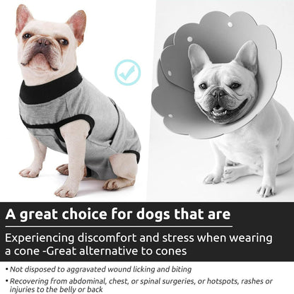 Adjustable tie-back dog recovery suit for after surgery for customized fit