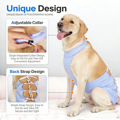 Full body surgical recovery suit for dogs with back zipper for easy dressing