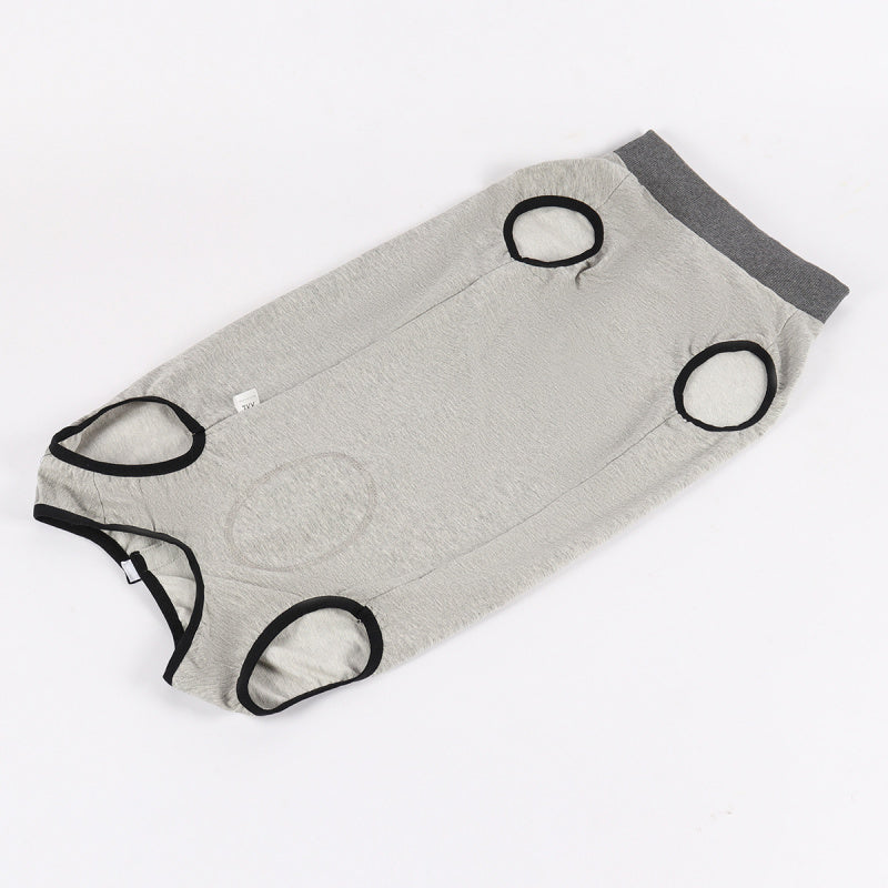 Large breed striped recovery suit for dog golden retriever wearing post-op vest