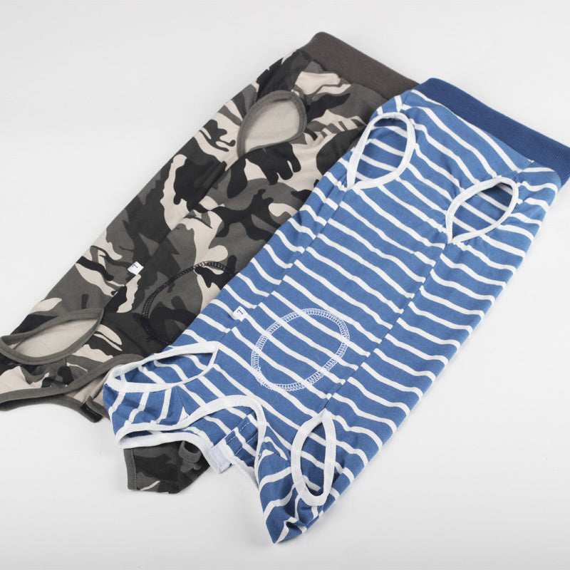 Lightweight summer striped recovery suit for dog for spay and neuter