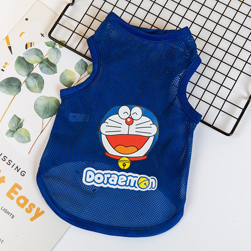 Blue pet vest with heart-shaped design, stylish patterned pet apparel
