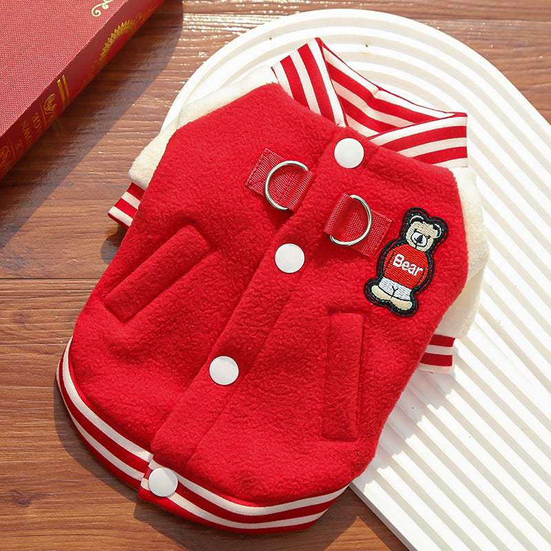 Dog Clothes: Fleece Baseball Jacket - Warm Autumn/Winter Pet Coat