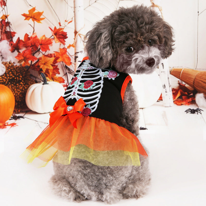 Dog Dress Halloween Skeleton Costume for Fall Winter Party Wear