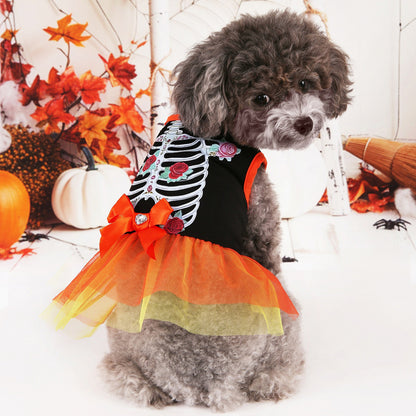 Dog Dress Halloween Skeleton Costume for Fall Winter Party Wear