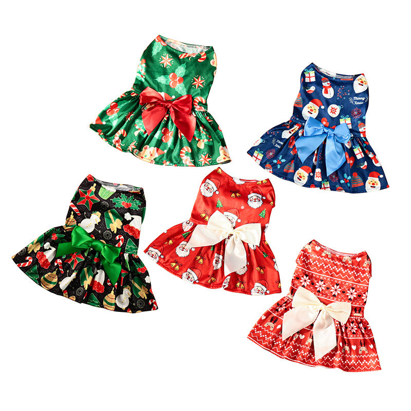 Dog Dress Pattern Festive New Year Christmas Party Dress for Dogs