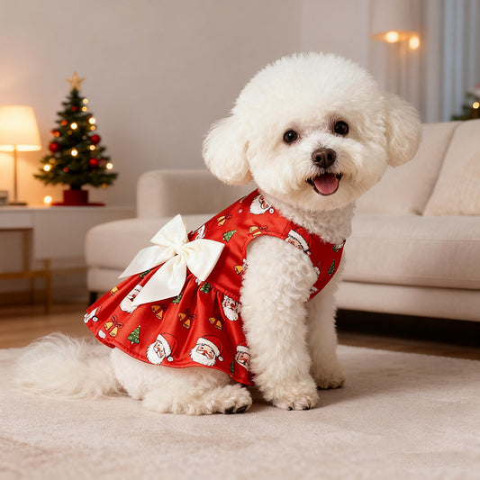 Dog Dress Pattern Festive New Year Christmas Party Dress for Dogs