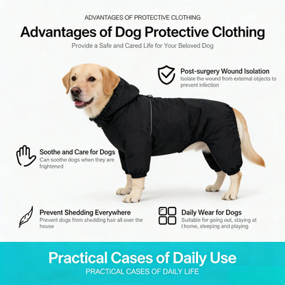 Close-up of the smooth back zipper on a professional dog surgery recovery suit
