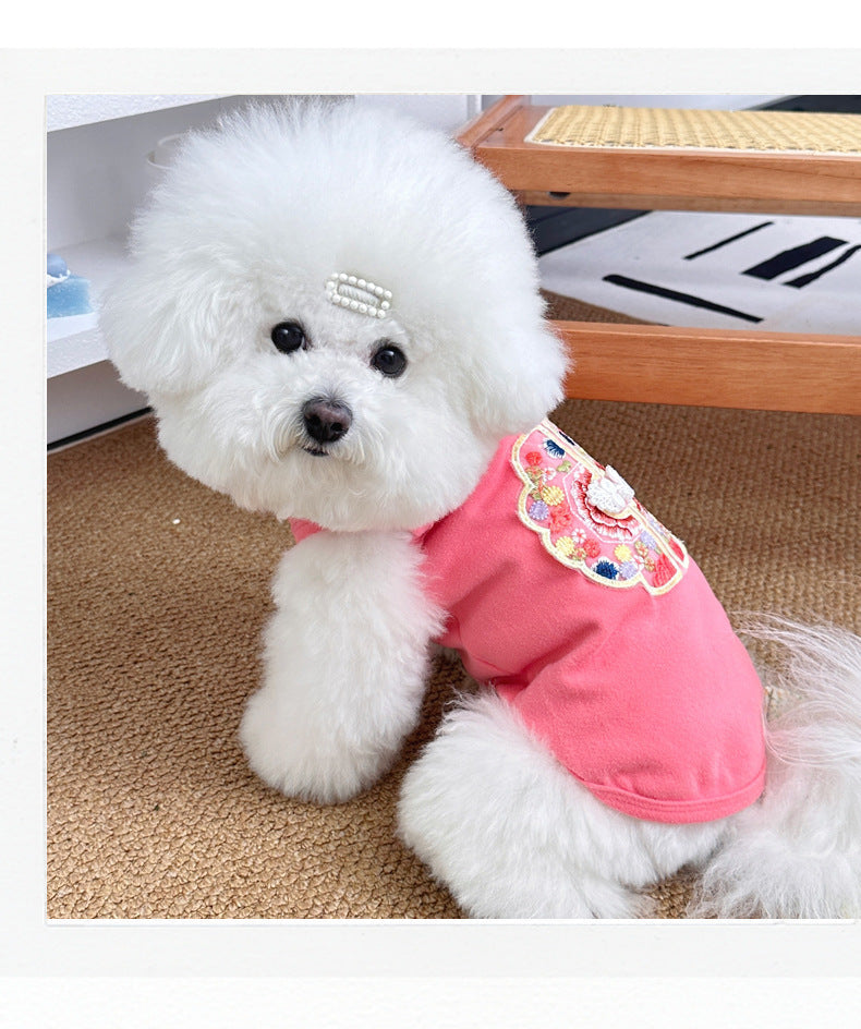 Dog Summer Clothes Embroidered Chinese Style Pet Vest for Cats & Dogs