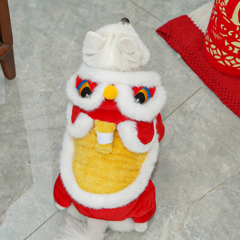 Winter Wear Dogs Lion Dance Costume |   Embroidered New Year Pet Outfit