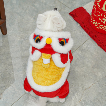 Winter Wear Dogs Lion Dance Costume |   Embroidered New Year Pet Outfit
