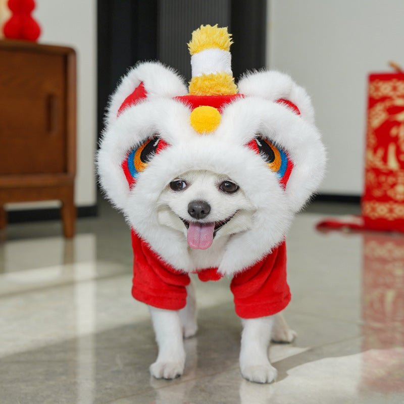 Winter Wear Dogs Lion Dance Costume |   Embroidered New Year Pet Outfit