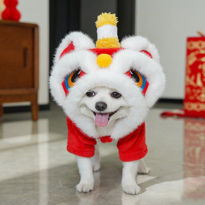 Winter Wear Dogs Lion Dance Costume |   Embroidered New Year Pet Outfit