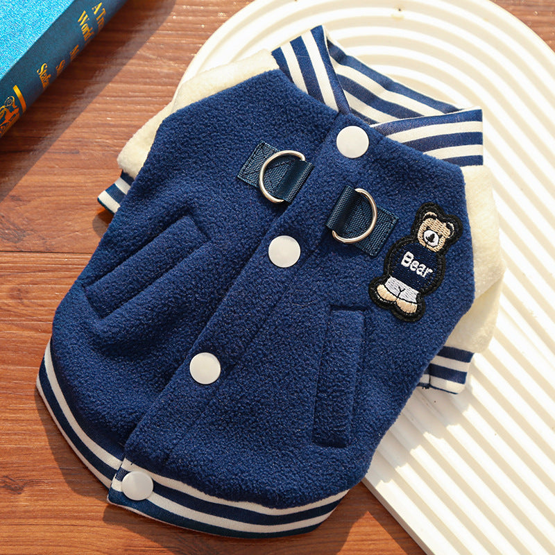 Dog Clothes: Fleece Baseball Jacket - Warm Autumn/Winter Pet Coat